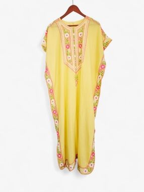 Vintage Tesoro’s Philippines '60s Floral Embroidered Cotton Voile Caftan Dress 8
